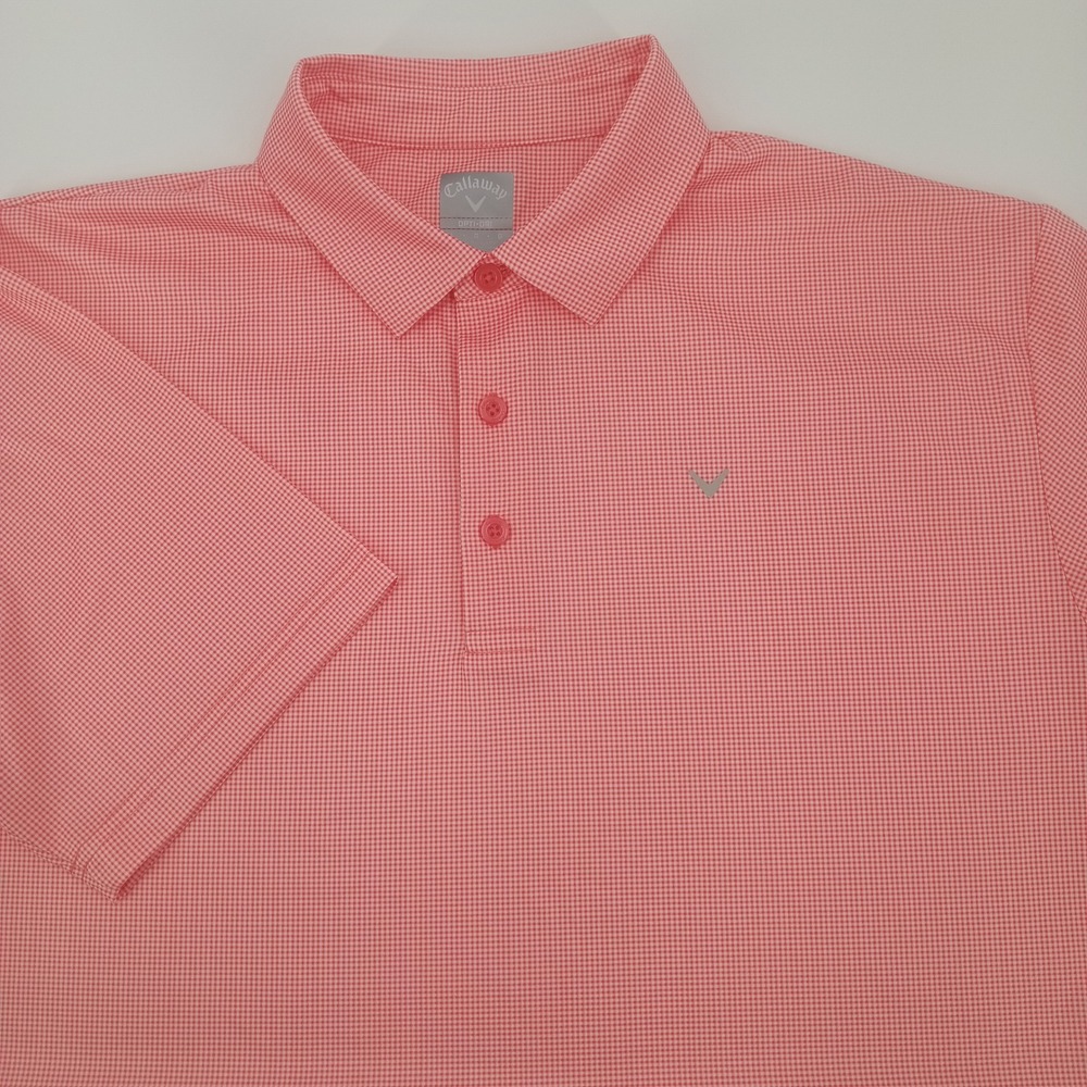 Callaway Opti-Dri Mens Golf Polo Shirt Pink White Gingham Micro Check Large